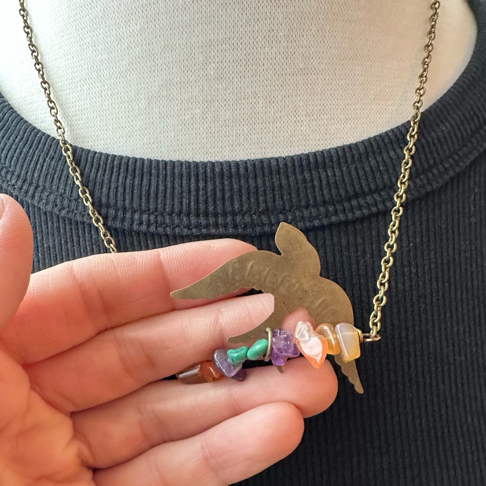 Handmade Crystal Beaded Free Bird Necklace • OOAK - Picture 3 of 8